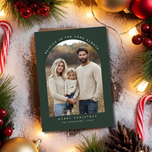 宗教的な緑のアーチ写真のクリスマスを喜ぶ シーズンカード