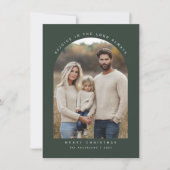 宗教的な緑のアーチ写真のクリスマスを喜ぶ シーズンカード (正面)