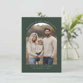 宗教的な緑のアーチ写真のクリスマスを喜ぶ シーズンカード (スタンド正面)