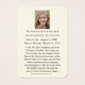 宗教的な聖なるハートイエス葬儀祈りの言葉カード (裏面)