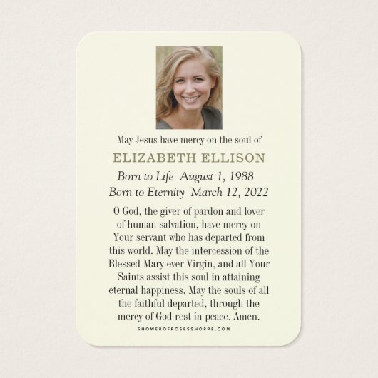 宗教的な聖なるハートイエス葬儀祈りの言葉カード (裏面)