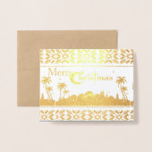 宗教的な聖なる夜エルサレムのクリスマス出生 箔カード (封筒付き正面)