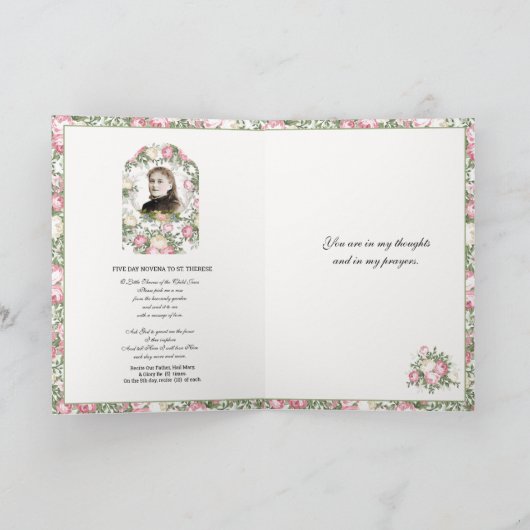 宗教的な聖テリーズヴィンテージピンクローズ祈りの言葉 カード (内部)
