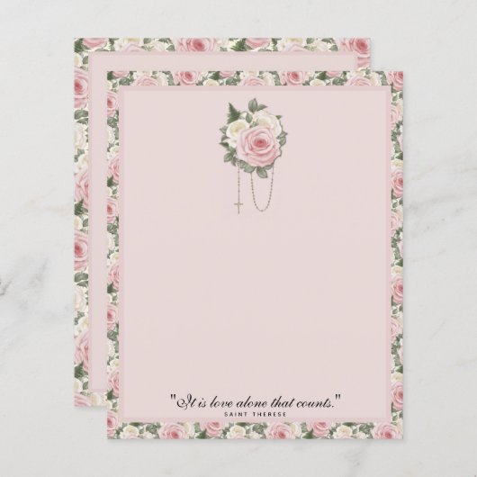 宗教的な聖テリーズ引用文ピンクローズヴィンテージ (正面/裏面)