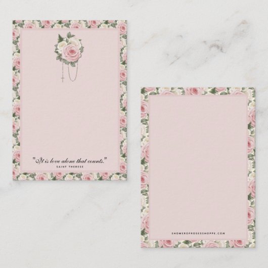 宗教的な聖テリーズ引用文ピンクローズヴィンテージ ノートカード (正面/裏面)
