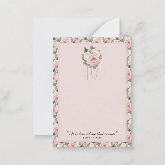 宗教的な聖テリーズ引用文ピンクローズヴィンテージ ノートカード (正面)