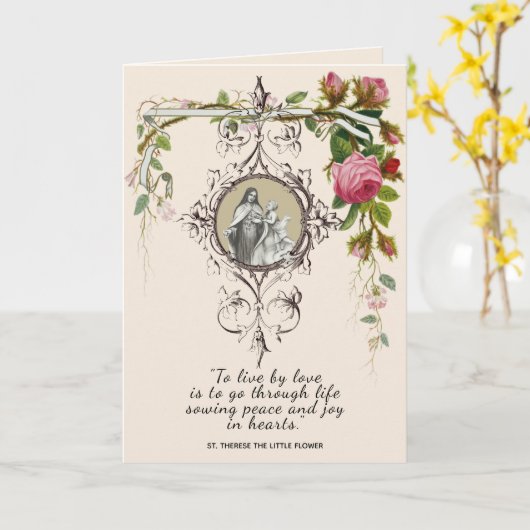 宗教的な聖テレーズ バレンタイン フローラル ビンテージ カード (黄色い花)