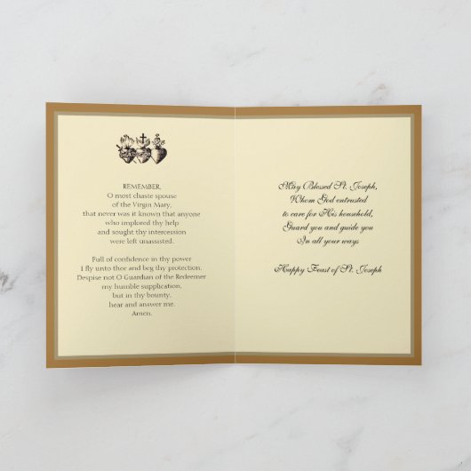 宗教的な聖ヨセフ祭りのカトリック祈祷カード カード (内部)