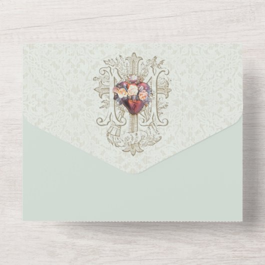 宗教的な聖母マリアの花のヴィンテージ誕生日 オールインワン招待状 (裏面)