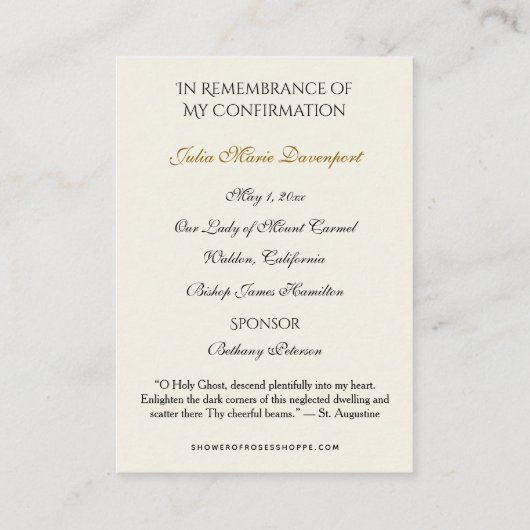 宗教的な聖餐式の確認聖カード –  エンクロージャーカード (裏面)