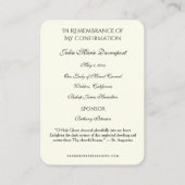 宗教的な聖餐式の確認聖カード –  エンクロージャーカード (裏面)