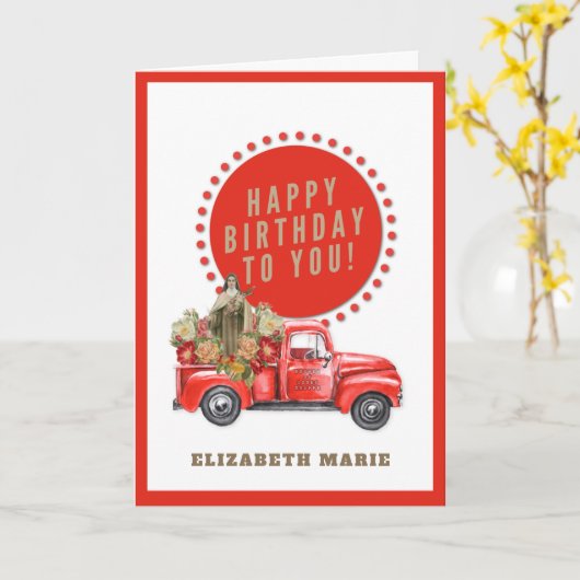 宗教的な聖Therese赤いトラックのカトリックヴィンテージ カード (黄色い花)