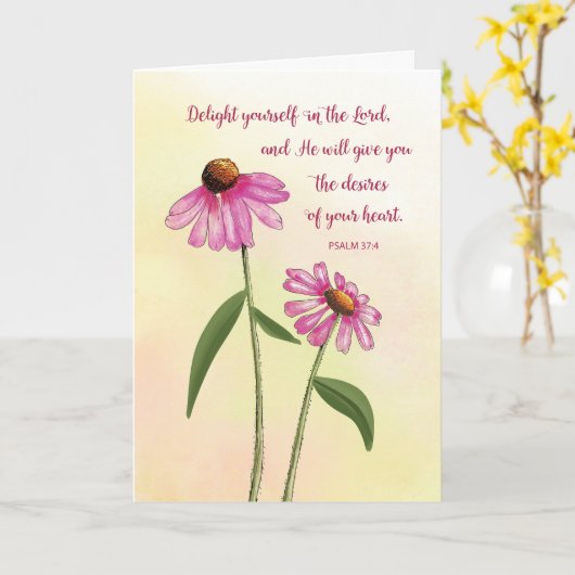 宗教的な誕生日ピンクエキナセアウォーターカラー カード (黄色い花)