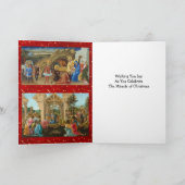 宗教的な赤い金ゴールドスター出生写真クリスマス カード (内部)