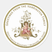 宗教的な赤ちゃんイエス キリストのクリスマス ゴールド マリアンクロス ラウンドシール (正面)