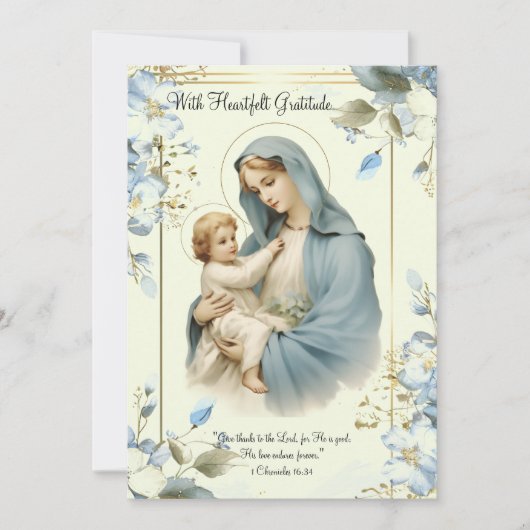 宗教的な赤ちゃんシャワーありがとうメアリー・イエス サンキューカード (正面)
