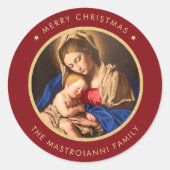 宗教的な赤と金ゴールドマドンナ&チャイルドクリスマス ラウンドシール (正面)