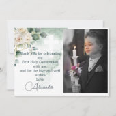 宗教的にありがとう写真金ゴールドバラ緑 招待状 (正面)