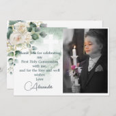 宗教的にありがとう写真金ゴールドバラ緑 招待状 (正面/裏面)