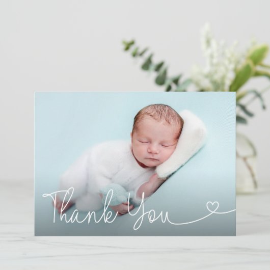 宗教的にカスタマイズ可能な洗礼男の赤ちゃん写真 サンキューカード (スタンド正面)