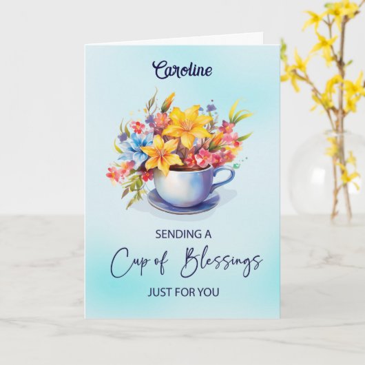 宗教的に名前をカスタムする介護者の親を奨励 カード (黄色い花)