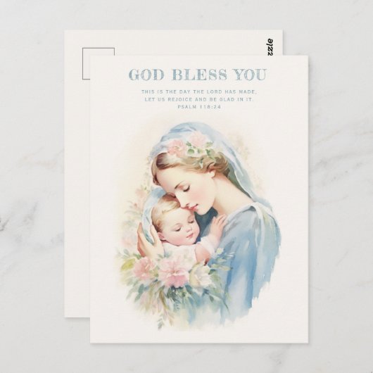 宗教的に祝福された母マリア赤ちゃんイエズフローラル ポストカード (正面/裏面)