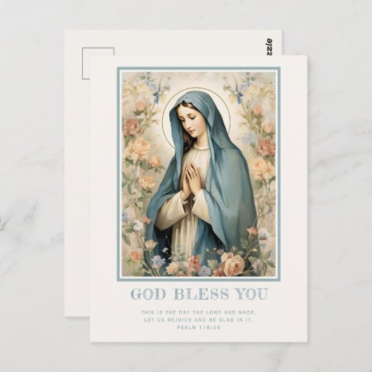 宗教的に祝福された母マリア・フローラルカトリック ポストカード (正面/裏面)
