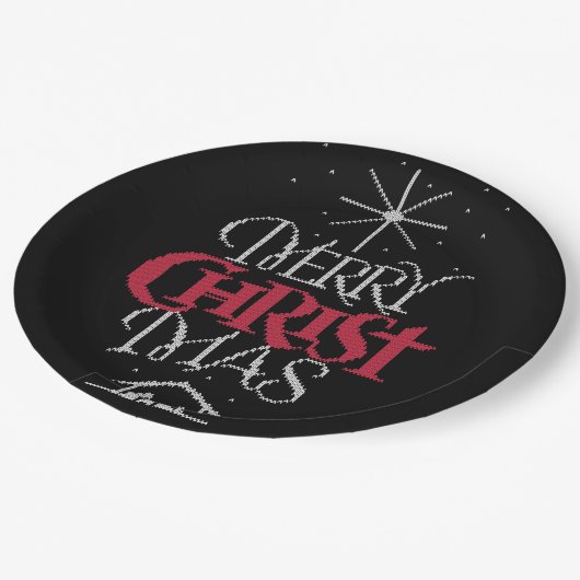 宗教的に醜いメリークリスマスセーター出生 ペーパープレート (アングル)