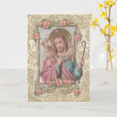 宗教的イエスグッドシェパード聖書ヴィンテージカード カード (黄色い花)