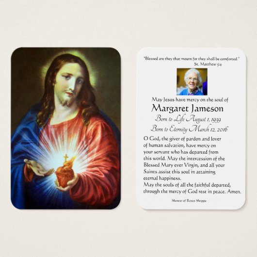 宗教的イエスハート葬儀記念祈りの言葉聖 (正面&裏面)