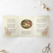 宗教的イエスメリージョセフ出生ポインセチア 三つ折りクリスマスカード (内部)