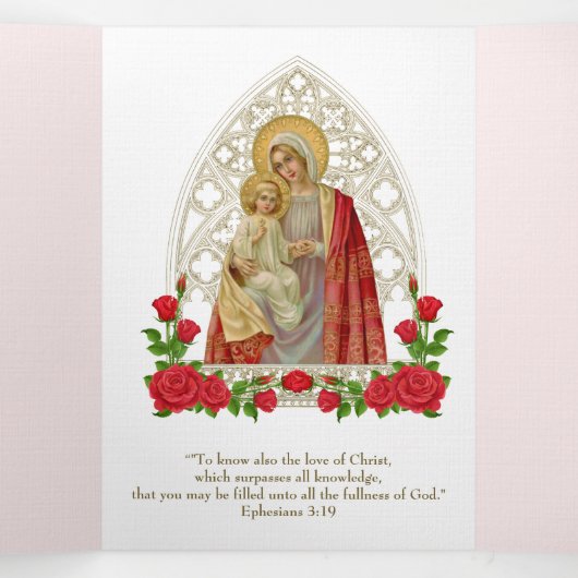 宗教的イエスヴァージンメアリヴィンテージバレンタイン 三つ折りカード (内部中)