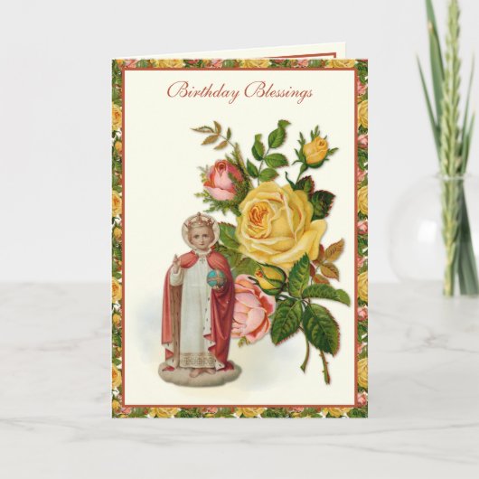 宗教的イエス乳児プラハレッドイエローローズ カード (正面)