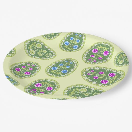 宗教的イベントイエローイースターエッグパターン ペーパープレート (アングル)