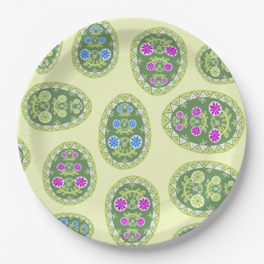 宗教的イベントイエローイースターエッグパターン ペーパープレート (正面)