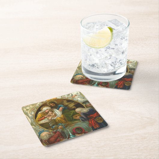 宗教的エピファニーイエスメリージョセフクリスマス スクエアペーパーコースター (インサイチュ)