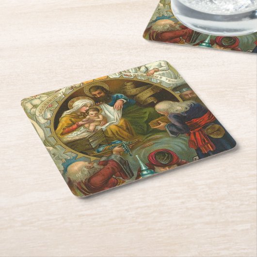 宗教的エピファニーイエスメリージョセフクリスマス スクエアペーパーコースター (アングル)