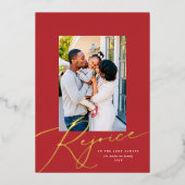 宗教的エレガントなクリスマス写真金ゴールドを喜ぶ 箔シーズンカード (正面)