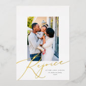 宗教的エレガントなクリスマス写真金ゴールドを喜ぶ 箔シーズンカード (正面)