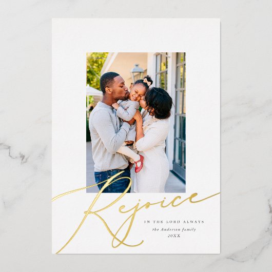 宗教的エレガントなクリスマス写真金ゴールドを喜ぶ 箔シーズンカード (正面)