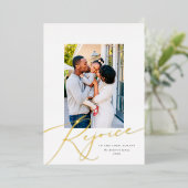 宗教的エレガントなクリスマス写真金ゴールドを喜ぶ 箔シーズンカード (立ち正面)