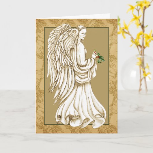 宗教的エレガントなゴールデンクリスマスエンジェル カード (黄色い花)