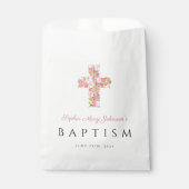 宗教的エレガントなピンクのフローラクロス洗礼 フェイバーバッグ (正面)