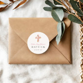 宗教的エレガントなピンクのフローラクロス洗礼 ラウンドシール