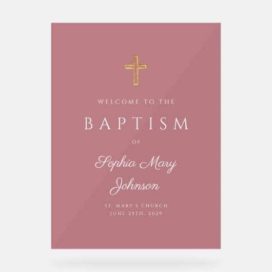 宗教的エレガントなピンクの女の子バプテスマ歓迎 アクリルサイン (正面)