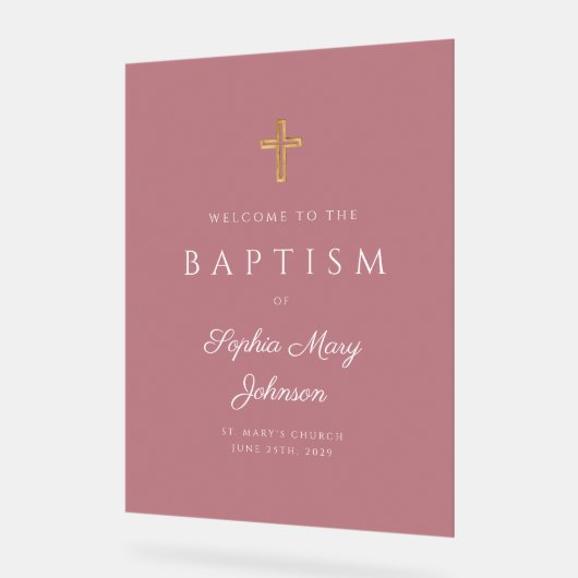 宗教的エレガントなピンクの女の子バプテスマ歓迎 アクリルサイン (傾斜)