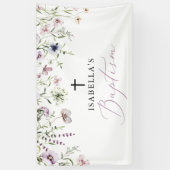 宗教的エレガントなピンクの野生の花の女の子のバプテスマ 横断幕 (縦)