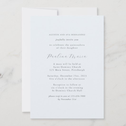 宗教的エレガントなフォーマルクインチェニェラ写真 招待状 (正面)