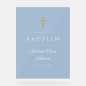 宗教的エレガントな青男の赤ちゃんバプテスマ歓迎 アクリルサイン (正面)