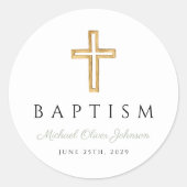 宗教的エレガントクロスセージ緑のスクリプトバプテスマ ラウンドシール (正面)